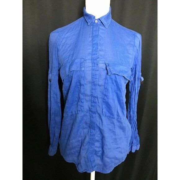 Zara Womens Solid Blue Long Sleeve Casual Button Down Top Xs - Picture 1 of 6